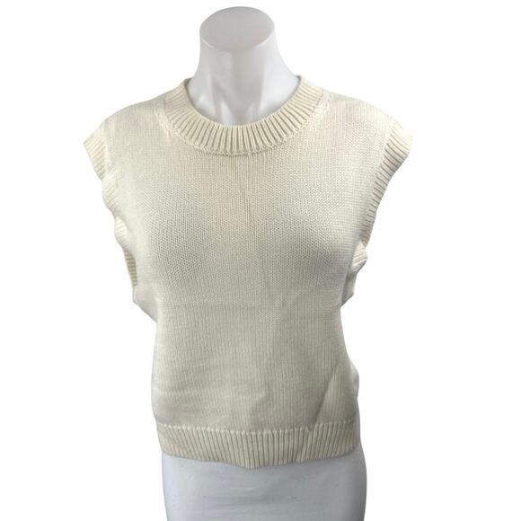 Aritzia Wilfred Cream Wool Knit Short Drop Sleeve Crew Neck Sweater Top Size M - Picture 1 of 4